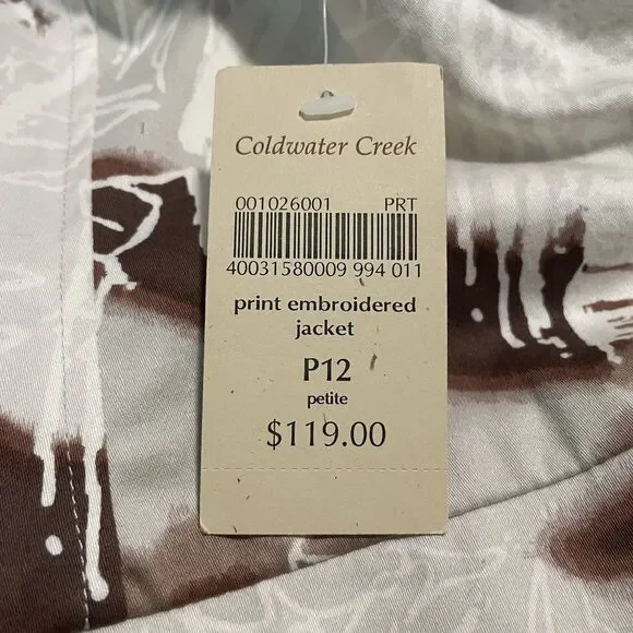 NWT Coldwater Creek Open Front Blazer Beaded Sequin Cotton Jacket Ruffle Sz 12P‎ - Picture 5 of 11